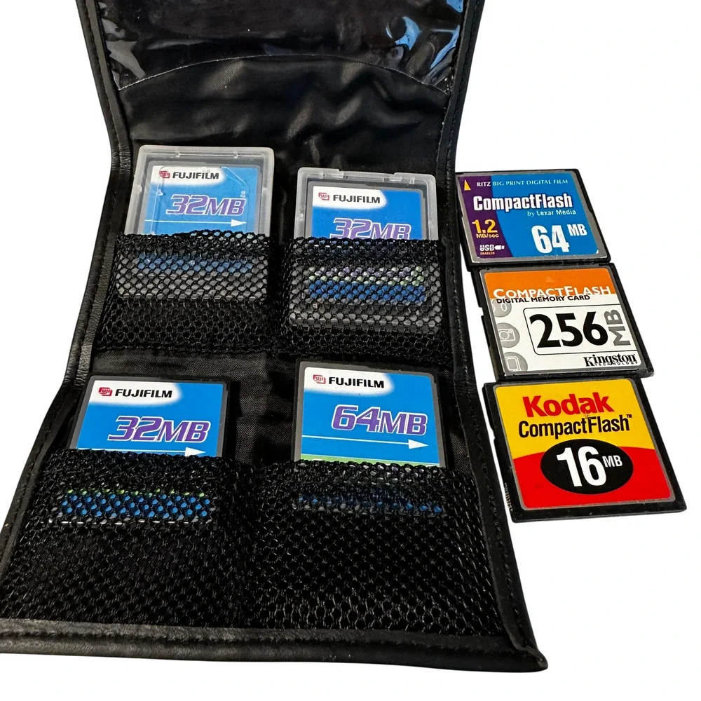 Genuine CompactFlash Compact Flash Memory Card Lot Of 7 + Fujifilm Carrying Case
